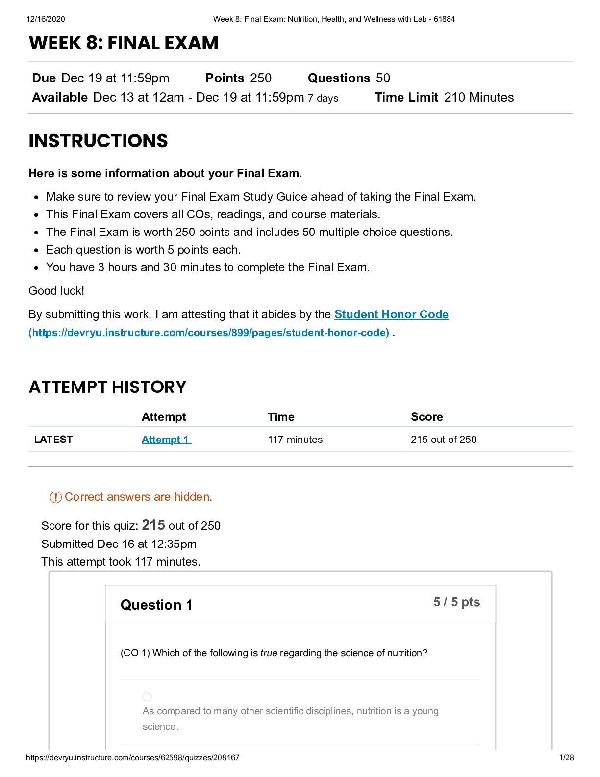 Preview image for SCI 228 Week 8_ Final Exam With Correct Questions And Answers ,Graded A+. Download to Score A+.
